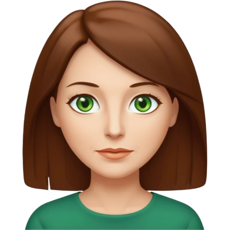 middle age woman with green eyes and shoulder length straight brown hair emoji