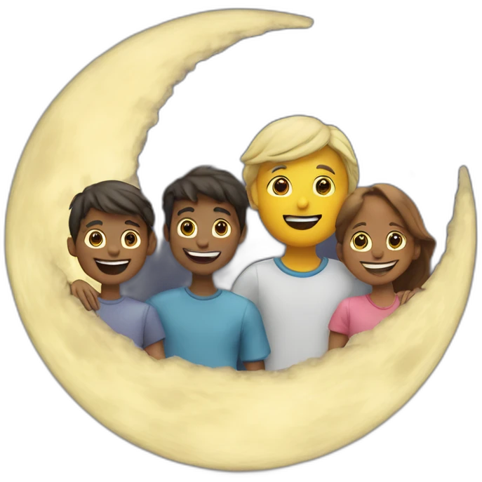 moon with a group of three friends in front of it emoji