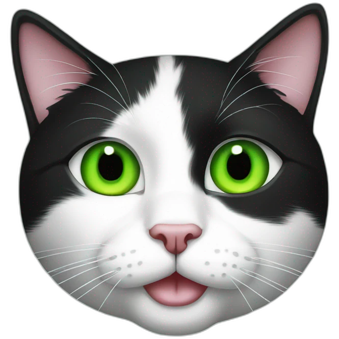 black and white cat green yeyes emoji