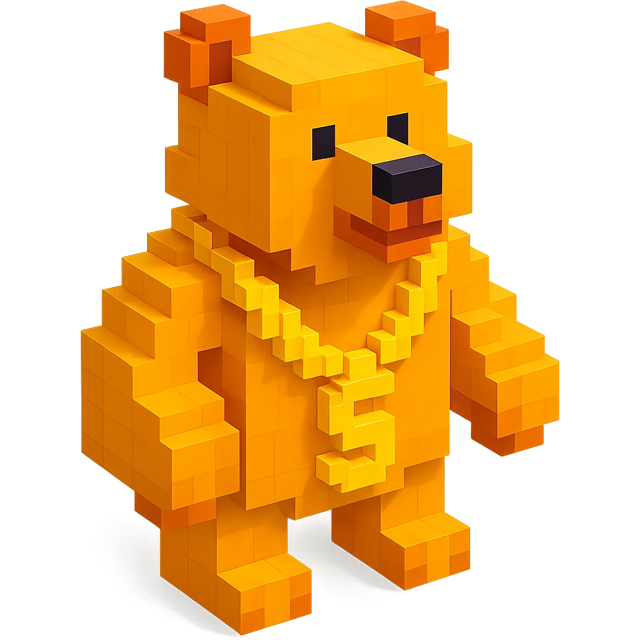 Russian grizzly bear wearing a rapper chain, standing confidently emoji