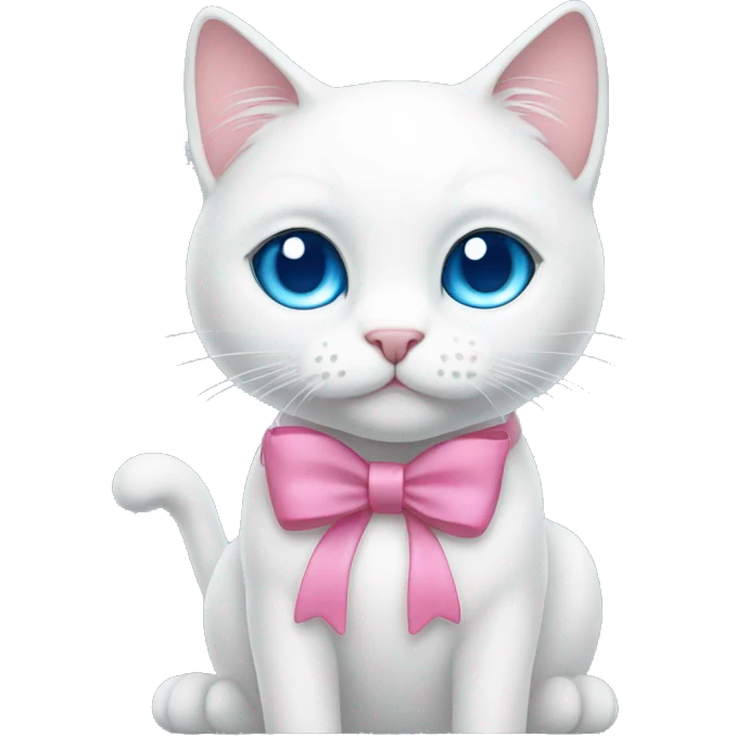 white cat with a pink bow and blue eyes emoji