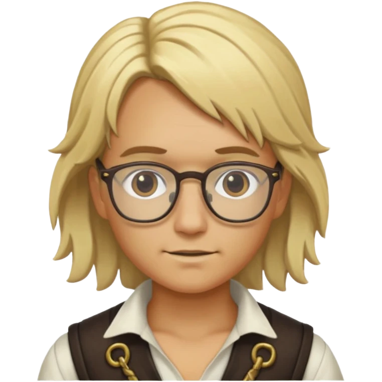 Create an avatar squared no background with a pirate with glasses and blonde hair emoji