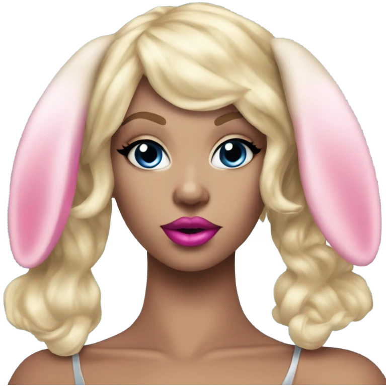  Blonde Go-go dancer -light blue face- Enid Sinclair wearing ,big floppy bunny ears pink lips  emoji