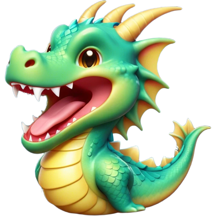 Cinematic Cute Yawning Dragon Portrait Emoji, Head tilted slightly with a dramatic, wide-open yawn, showcasing a soft, lustrous scaled body with gently drooping fins and half-closed, drowsy eyes, each scale rendered in exquisite detail under natural light; high shine, relaxed yet expressive, styled with a dash of fantastical charm, soft glowing outline, capturing the essence of a sleepy yet affectionate dragon that appears ready to stretch out and rest in its enchanted lair! emoji
