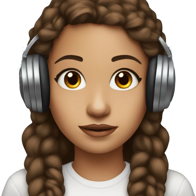 a female girl DJ with a brown hair, hoop earrings and a mole on her chin emoji