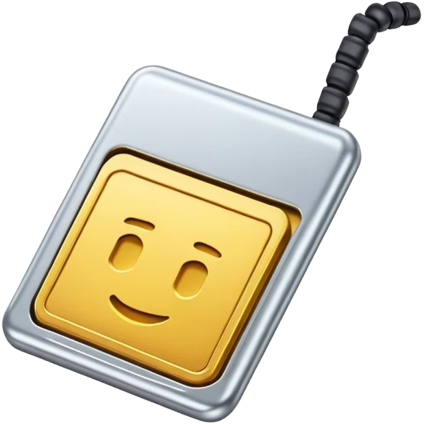 An emoji of a SIM card, small and rectangular, with tiny metallic connectors visible on the surface. The design is simple and sleek, symbolizing mobile technology and communication. emoji
