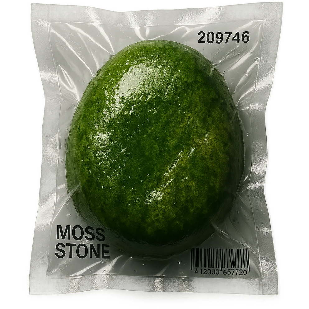 smooth stone covered in moss, glossy emoji