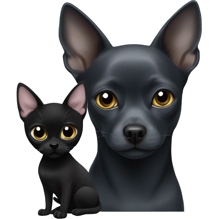 Russian blue cat with two all black chihuahuas emoji