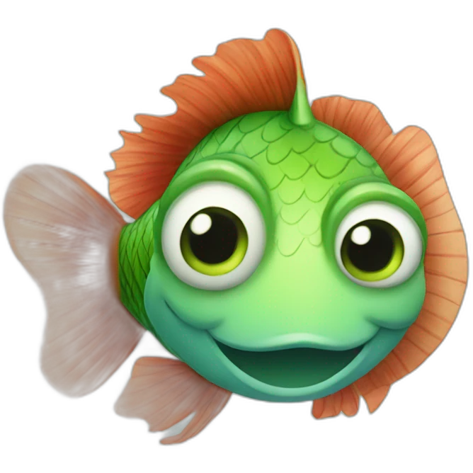 cute green fish with blue eyes and curly redhair emoji