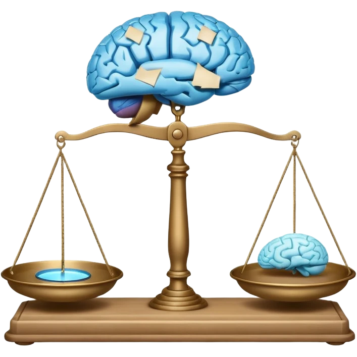 balance scale with one side a glowing AI brain and the other side a paper scroll or script, no text emoji