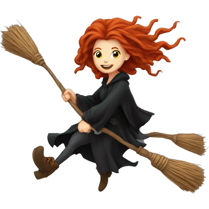 Redhead dreadlocks witch flying on broom emoji