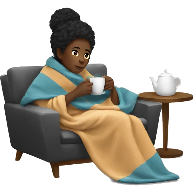 Black woman wearing cozy blanket drinking tea  emoji