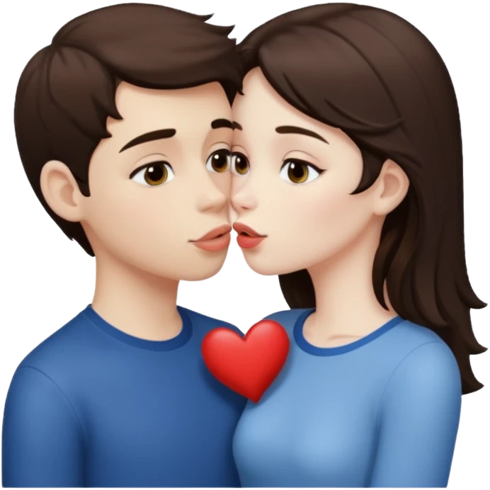brunette boy pale skin and brunette girl kiss emoji