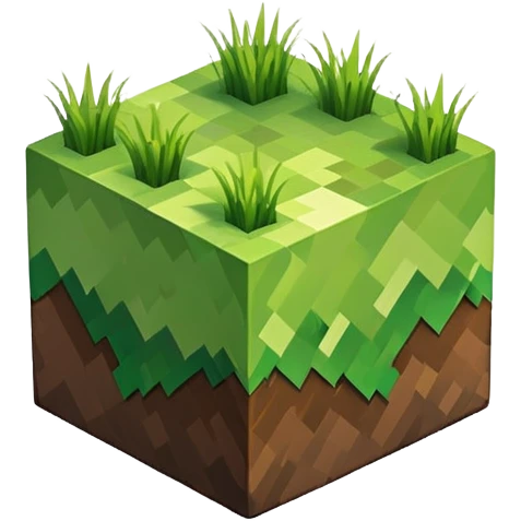 Minecraft grass block, square shape, brown and green, smooth, isometric emoji