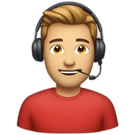 customer service bold man with headset with red t-shirt emoji