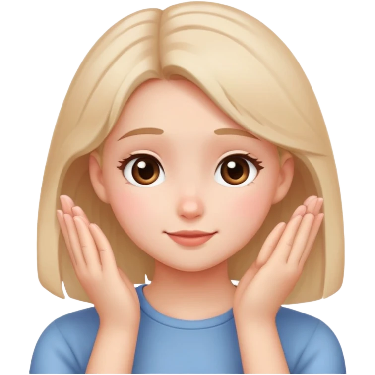 girl with a shy expression, blushing cheeks, slightly lowered head, and a small, awkward smile or hands near her face. emoji