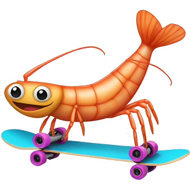 Shrimp riding skate board emoji
