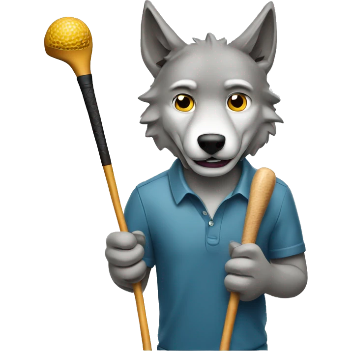 wolf holding a golf club emoji