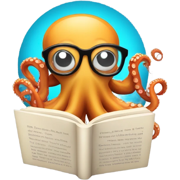 Octopus with glasses reading a book emoji