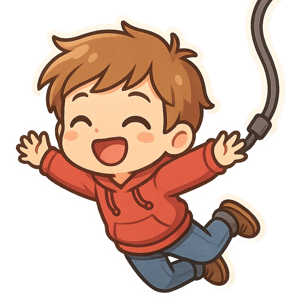cartoon character joyfully bungee jumping with bright colors emoji