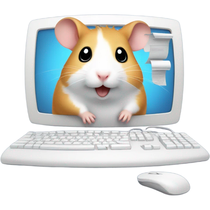a computer screen showing files with a cute hamster standing by emoji