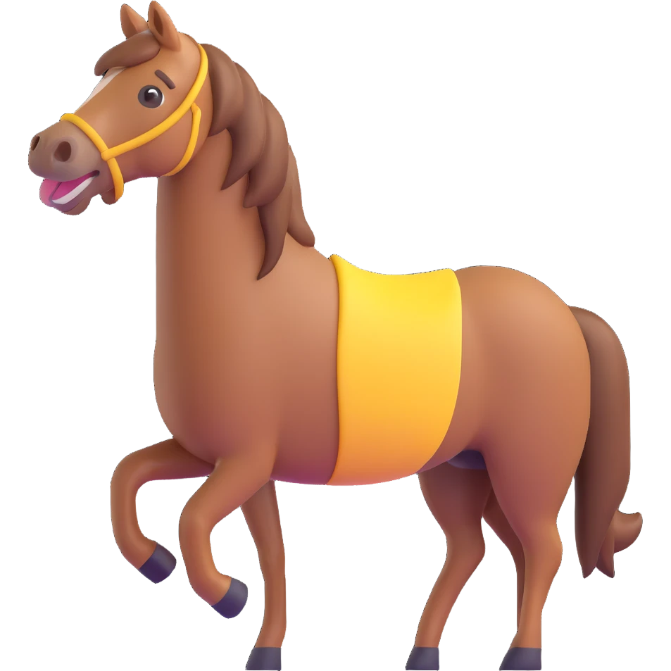 horse standing, isometric view, emoji style, big smile emoji