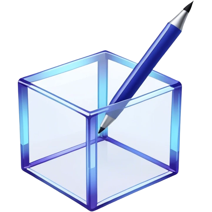 Create an emoji for 3D visualization and modeling. Show a 3D wireframe model or shape (e.g., a cube or sphere) with a design tool like a stylus or 3D rendering software interface. Use modern, professional colors. Do not include any emojis or smiley faces. Make the background transparent. emoji
