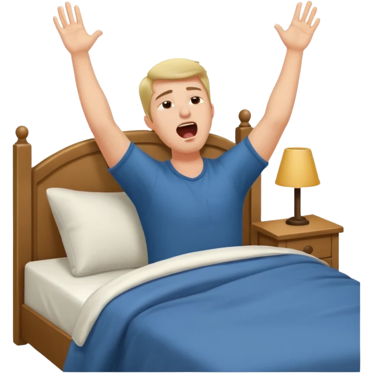 Man stretching and yawning in bed emoji