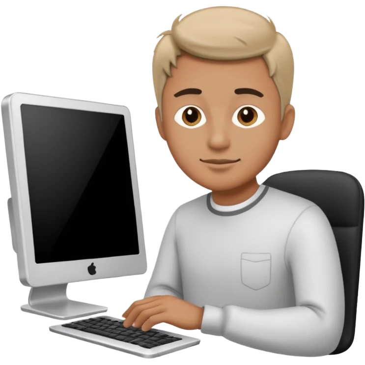 man working on computer, line art emoji