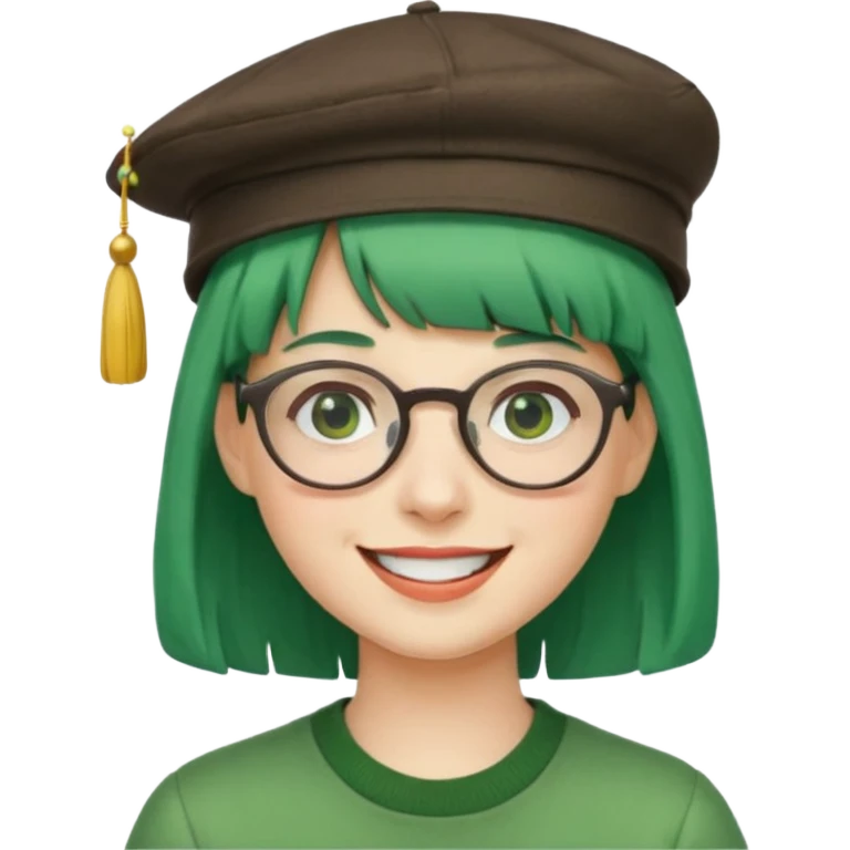 bangs and hat green hair very happy and glassess emoji