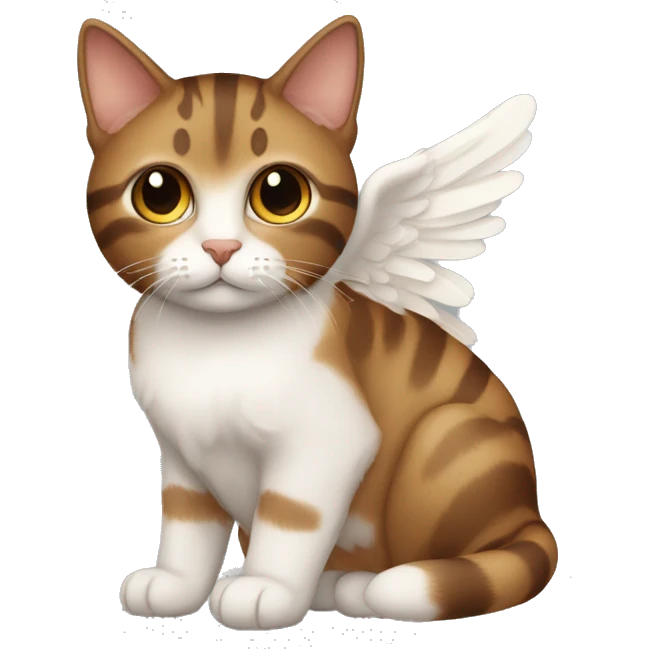 An adult and totally brown striped cat with angel’s wings emoji