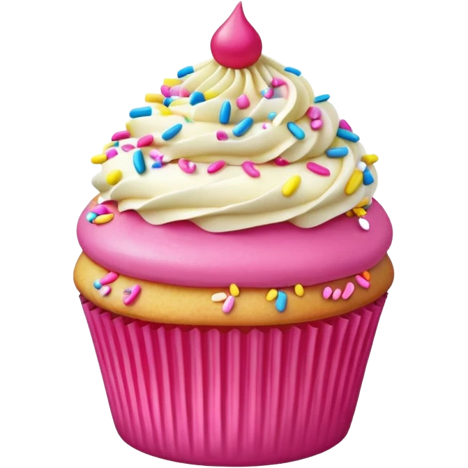 super realistic vanilla cupcake with hot pink frosting and sprinkles emoji