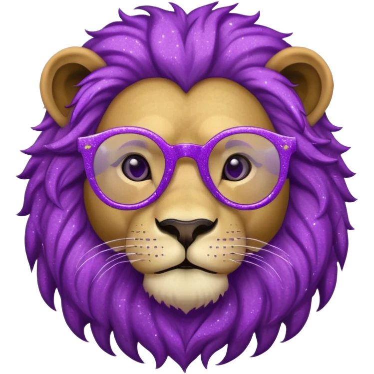 Leão adulto com oculos roxo com glitter emoji