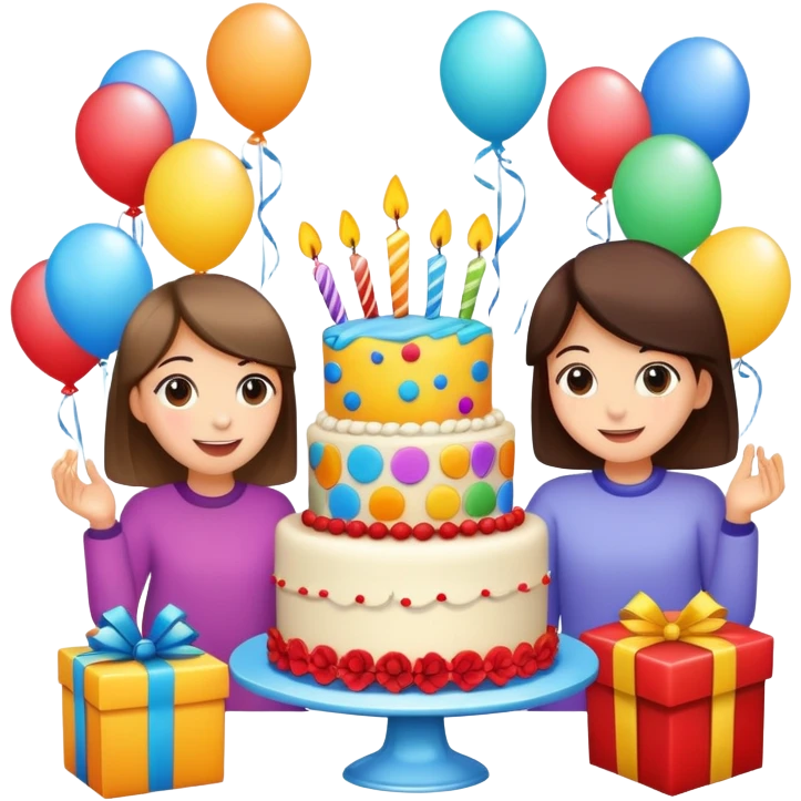 Birthday Party with Gifts, flowers and cake emoji