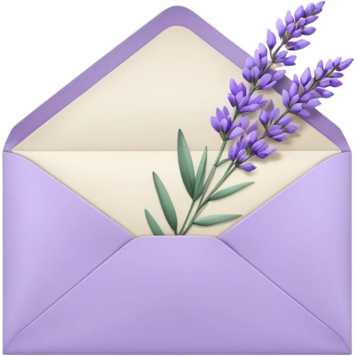 Pastel light whitish purple envelope with lavender flowers laying on top  emoji