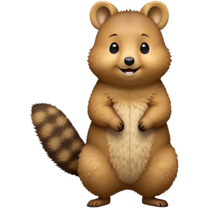 cinematic-quokka-realistic-full-body-standing on its hind legs hunched over-emoji,-small-round-frame-balanced-on-tiny-strong-hind-legs,giant fluffy cheeks large smile-fluffy-brown-fur-radiating-a-warm-softness skinny tail, ,-big-round-eyes-filled-with-joy-and-innocence,-tiny-clawed-paws-held-close-to-chest,-cheerful-smile-exuding-endearing-happiness,-simplified-yet-realistic-focused-features,-highly-detailed,-glowing-with-a-sunny-warmth, expressive eyes  emoji