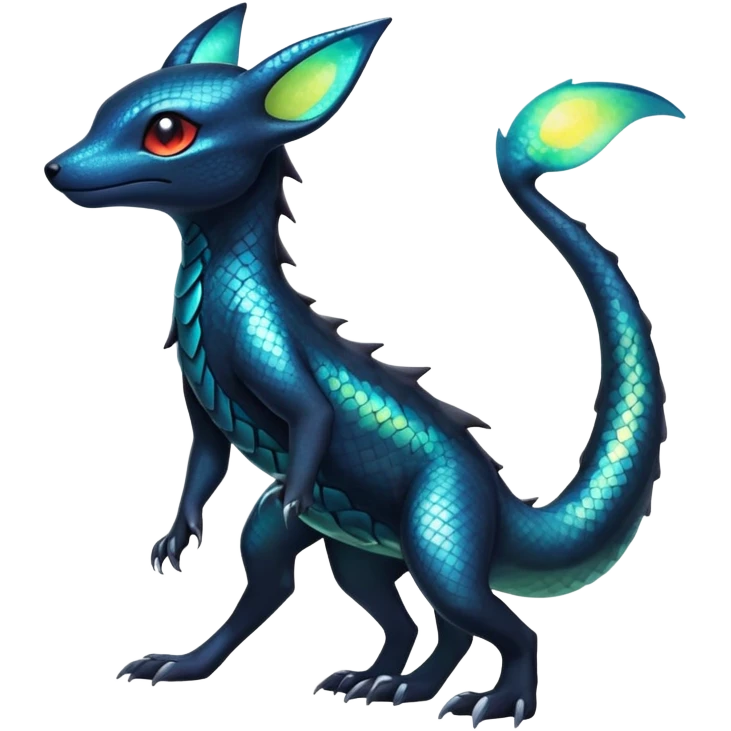 Colorful Iridescent Exotic Salandit-Aurorus-Umbreon-Fakémon-hybrid-creature (full body)  emoji