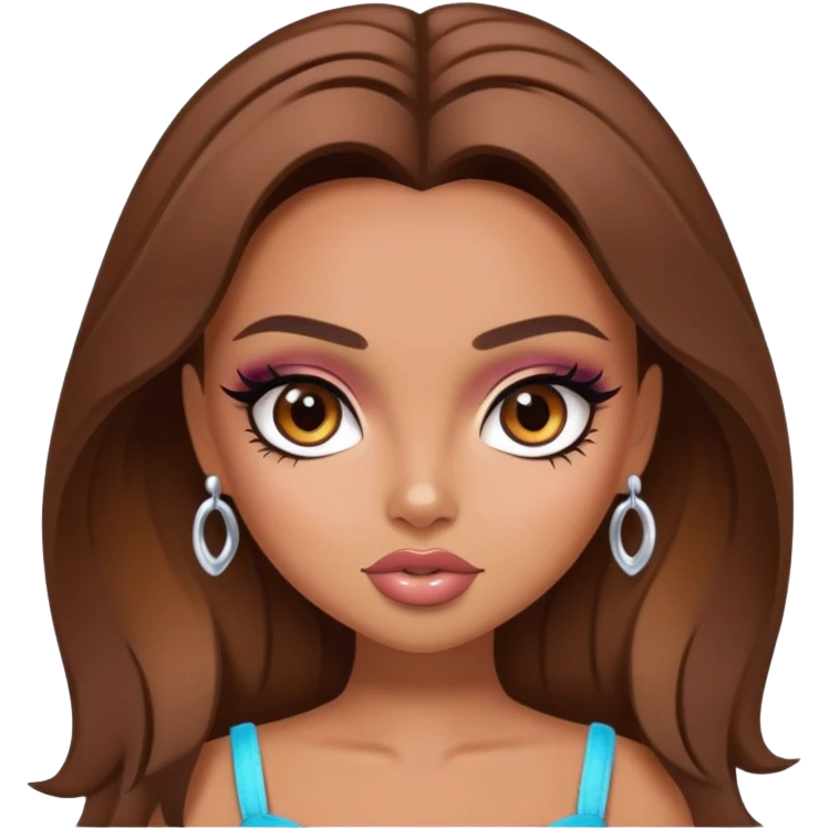 pretty bratz baddie, brown hair, brown eyes,  with makeup emoji
