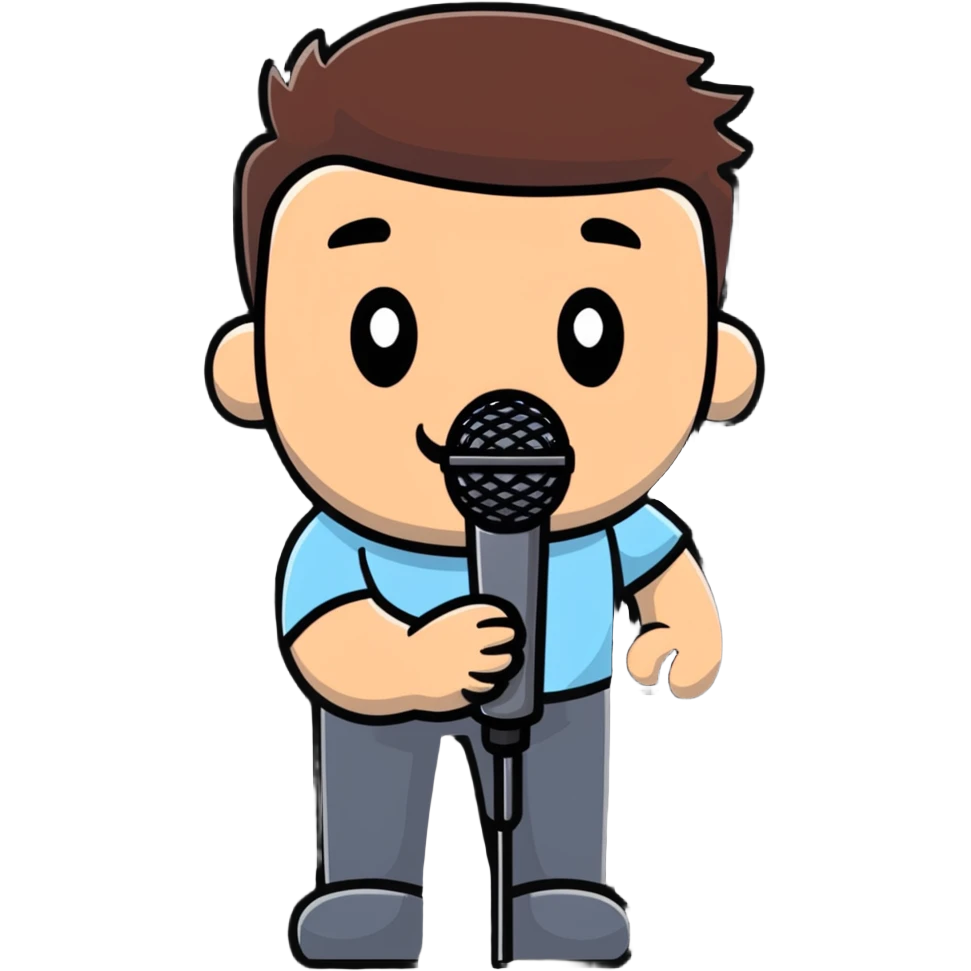 Man holding a microphone, performer emoji