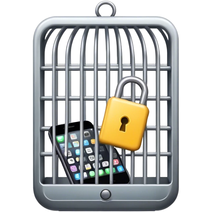 a mobile phone locked in cage emoji