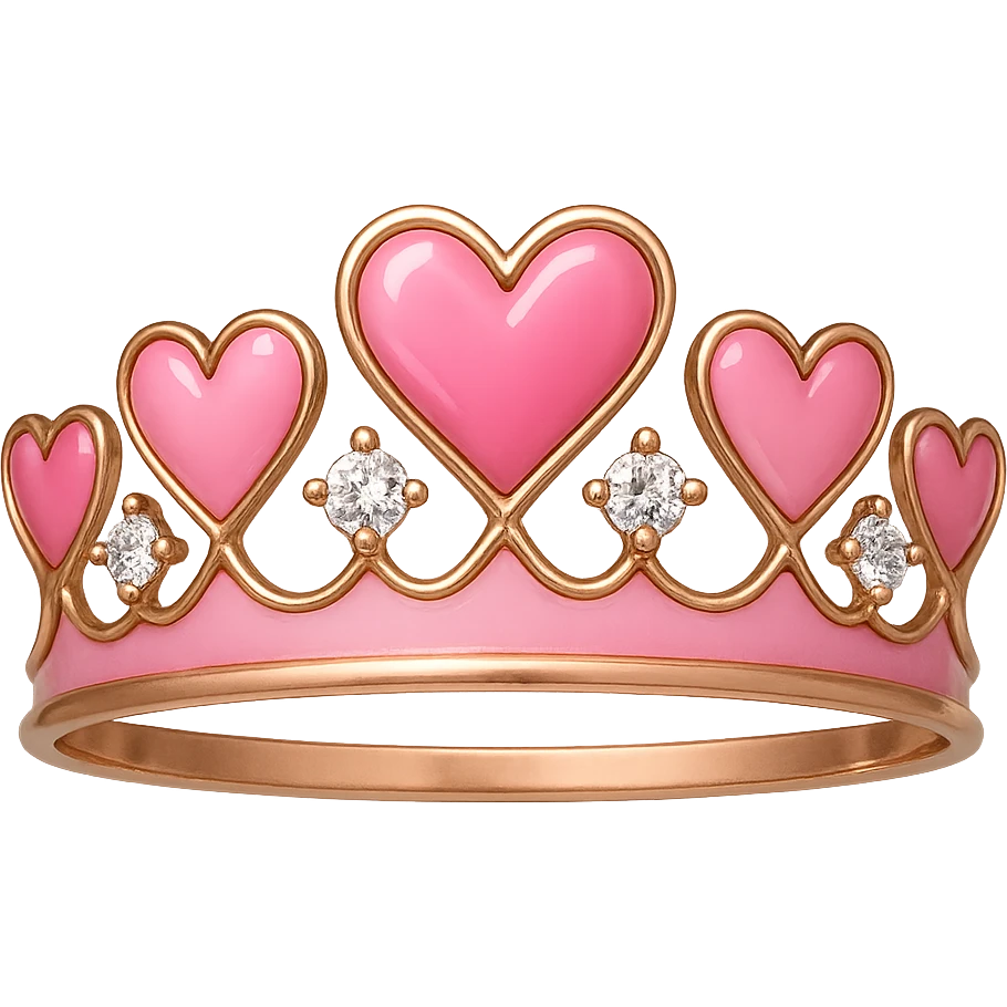 heart crown with a pink base, hearts in various pink enamel shades, sparkling gems emoji