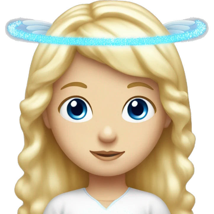 blonde hair blue eyed girl with an angel halo above head  emoji
