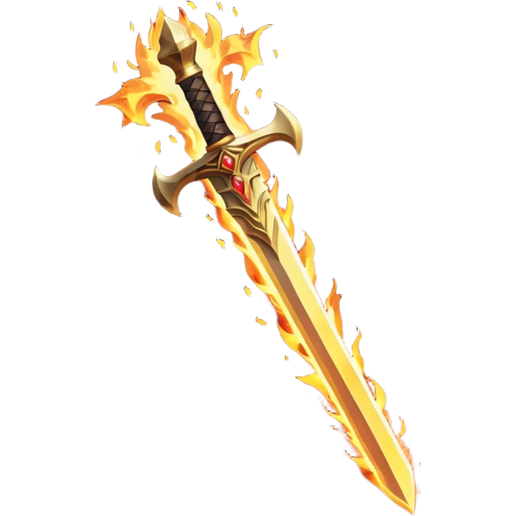 Flaming magic sword — fiery aura and sparks emoji