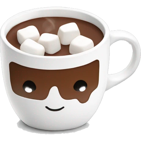 hot chocolate in a white mug with marshmallows  emoji