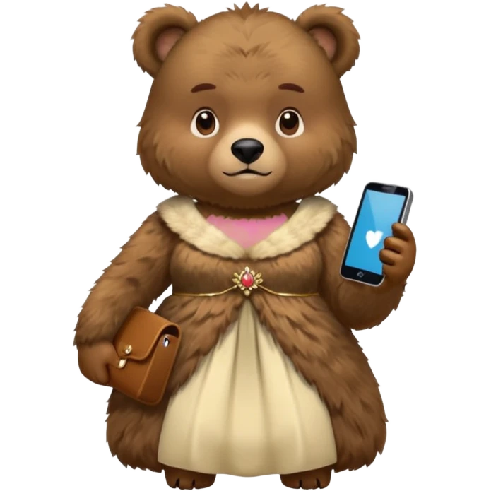 russia bear with custome dress and smartphone emoji