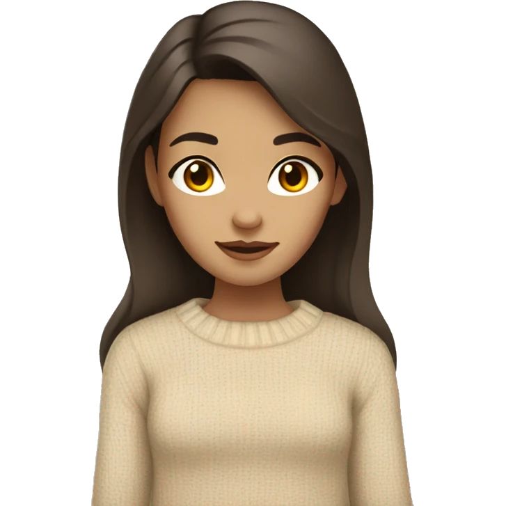 Girl With dark brown hair and brown eyes in a beige sweater emoji