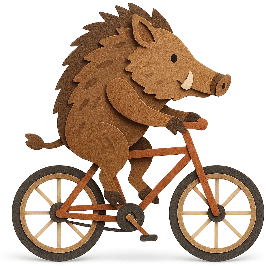 paper craft style wild boar on a bicycle emoji