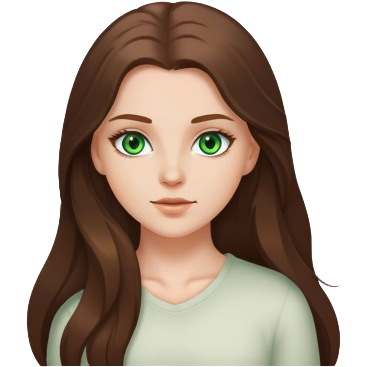 portrait of a white girl, brunette hair, green eyes  emoji
