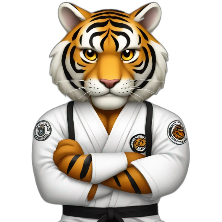 Tiger with evil face  jiu-jitsu black belt with his arms crossed emoji