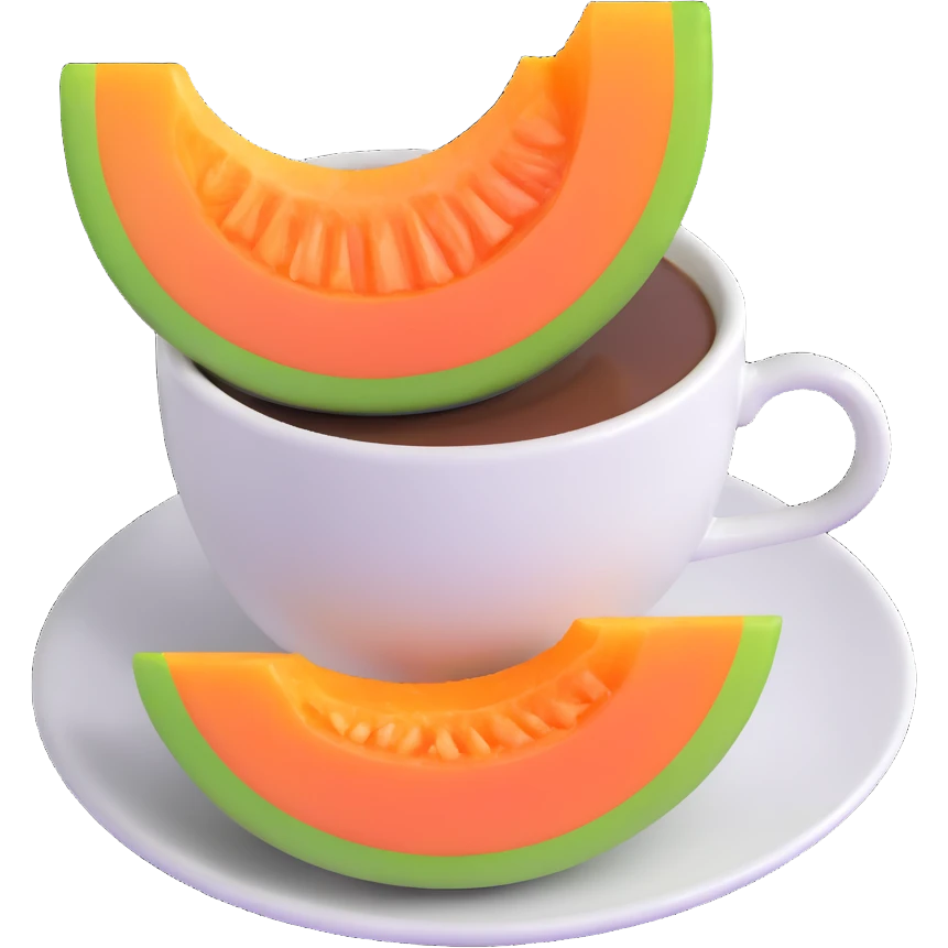 carajillo in an espresso cup with a slice of cantaloupe melon beside it emoji